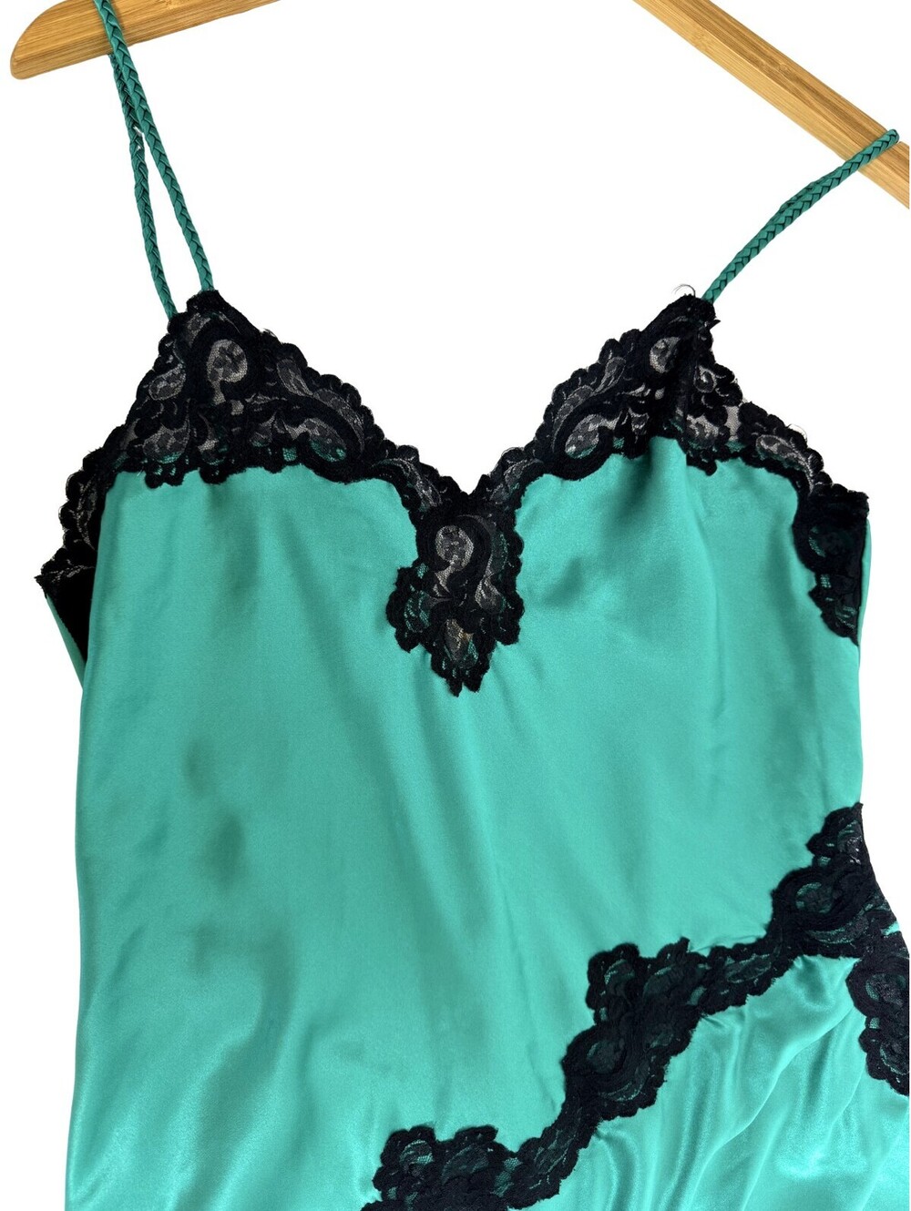 Vintage Victoria's Secret Green Satin Lace Slip Dress Y2K Size Medium - Picture 3 of 7